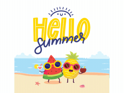Hello Summer. animation boltbite characteranimation chill chilling design hot iconanimation illustration logo loopable lottie motion graphics pineapple summer ui watermelon weather