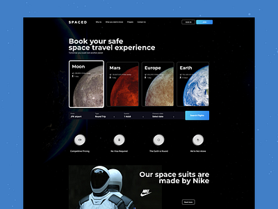 SPACED challenge dark landing page space space travel spaced spacedchallenge ui ux
