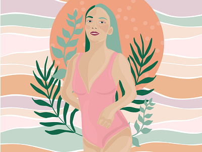 Lin adobe illustraitor bathing suit character color palette colorful earthy flat girl power graphic design illustration nature pastel summer trendy woman
