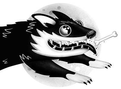 Moondog 🐺🌕 black and white character design design dog drawing graphic design illustration logo monochrome moon print procreate sticker