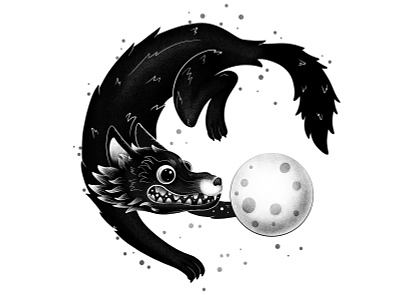 Hati Hróðvitnisson black and white character design drawing hati illustration monster moon mythology procreate wolf