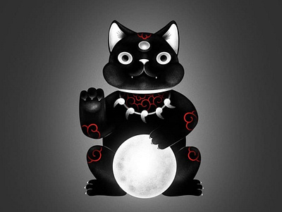 MANEKI NEKO akatsuki black and white cat character design design drawing illustration maneki neko moon print design procreate