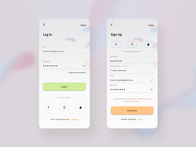 App Log In Sign Up Screens app e commerce grocery mobile sign in sign up ui ux