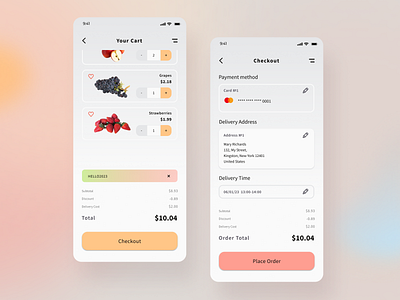 Grocery App | Shopping Cart and Checkout Screens app cart checkout design e commerce grocery mobile ui ux