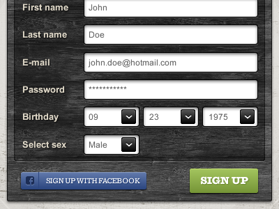 Sign up form black bw form grey sign up wood