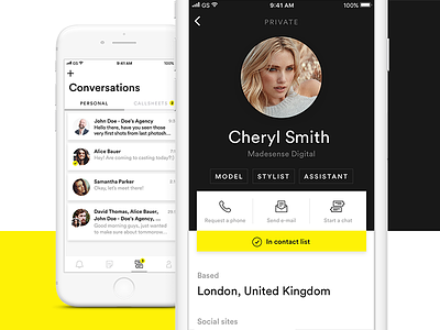 iOS design for modelling communication platform app clean communication design minimal modeling platform simple ui