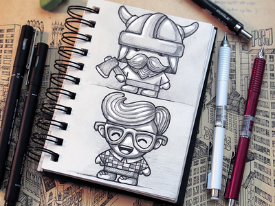 Characters appstore axe beard characters cute design drawing game glasses happy hipster icon ios loggia mobile mustache paper pen pencil sketchbook sketches tiny viking warrior