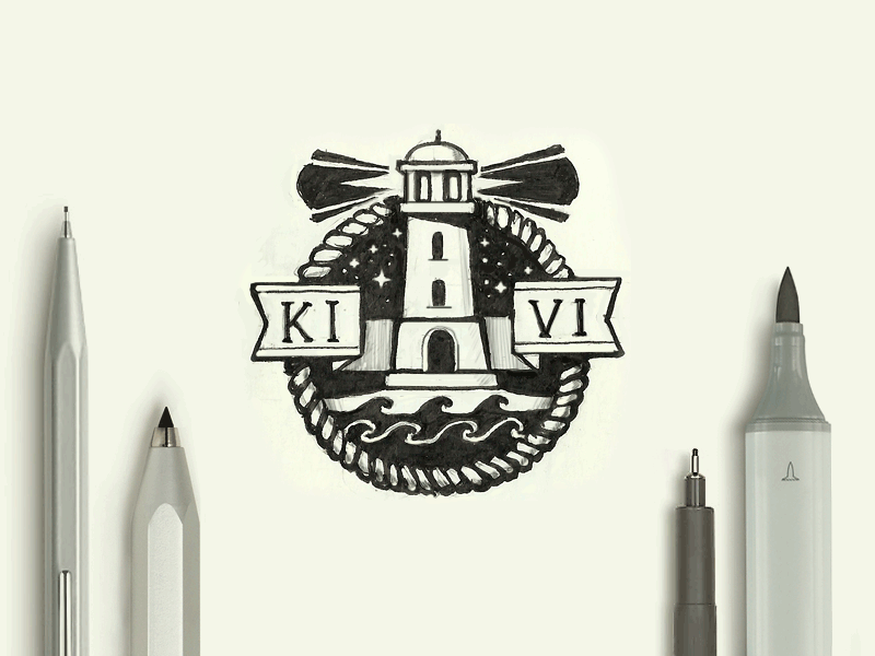 KIVI Logo Sketching branding gif hipster identity knot lighthouse logo minimal pencil process rope sketch