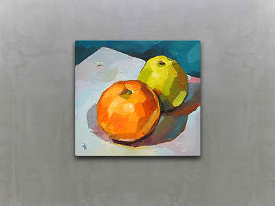 Still life apple food fruit gallery illustration loggia oil paint painting picture stilllife tangerine