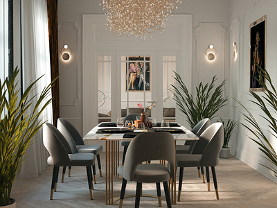 Dining room in White concept