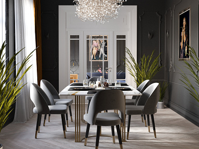 Dining room in Black concept 3dsmax cgi coronarender dining room interiordesign visualizations