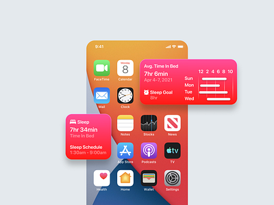 Health app widgets (sleep tracking) apple apple design design designs flat flat design flatdesign health health app ios ios app ios app design ios14 iphone minimal sleep ui uiux widget widgets