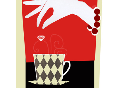 Tea time coffee cup diamond fashion hand illustration jewerly papercut pattern retro tea vintage
