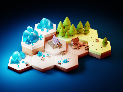 Tiny crystal village 3d blender cycles design illustration render