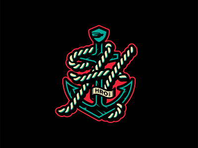 "Anchored at Home" anchor badge banner captain deep sea logo nautical rope sea