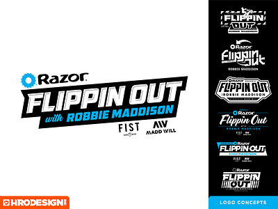 Flippin Out action actionsports badge branding design icon illustration logo moto motor razor type vector