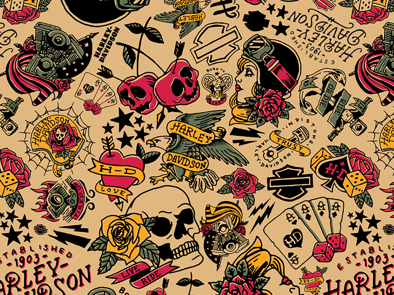 HarleyDavidson Tattoo Pattern by HRO Design on Dribbble