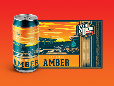 SD Brew Co. Amber Beer Label amber beach beer beer label brew illustration pane pier relax san diego travel vacation