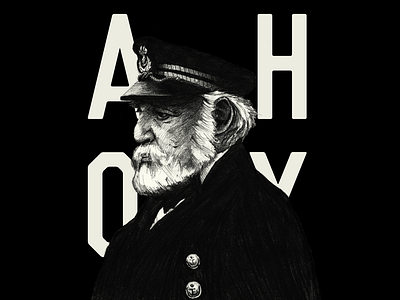 Ahoy black and white captain illustration pencil sea typography