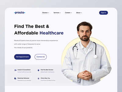 Practo - Medical Landing Page design doctor graphic design health healthcare hospital landing landing page medical page ui ux web webdesign website