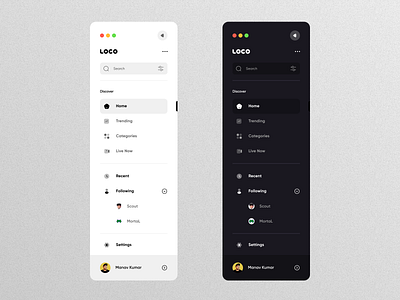 Navigation Sidebar - Loco clean dark dashboard gaming light live menu minimal navbar navigation redesign sidebar streaming tab ui ux website