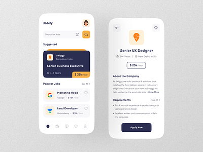 Job Finder App Design android app appdesign career clean concept interface ios job job finder job search minimal mobile ui ux