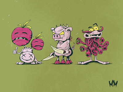 Eamon, Ham, and Bob cartoon concept creature digital art drawing grit halloween illustration monster retro