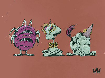 Arthur, Bill, and Bear cartoon character concept creature drawing illustration monster texture vintage wacom