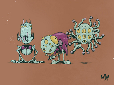 Todd, Chester, and Niko cartoon character creature drawing grit grunge illustration monster texture vintage