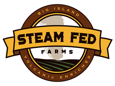 Steam Fed Farms badge banner farm hawaii logo produce steam steampunk volcano