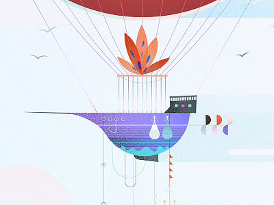 Ship details airship details dreamy ethereal float grain hot air balloon illo illustration sky texture wip