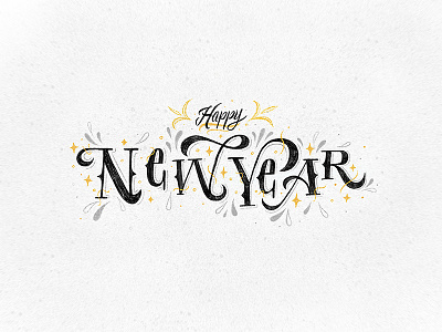 HNY! 2018 custom gray handletter happy new year hny lettering procreate script serifs texture yellow