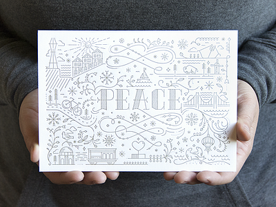 San Francisco peace card - white christmas city decorative handlettering holidays icons illustration intricate monoline monoweight peace san francisco