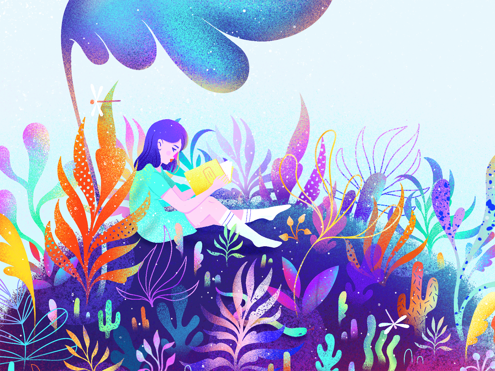 June 2017 to April 2019 was magical color drawing dream dreamy feminine flora floral flowers forrest girl grain illo illustration magic procreate rainbow texture vibrant
