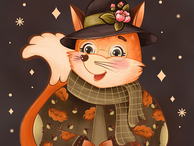 Cute fox animal cartoon character childrens book cute digital painting drawing forest fox illustration natue