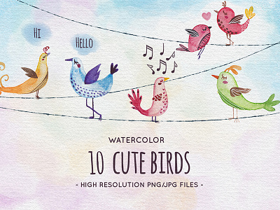 Watercolor Cute Birds bird cute funny nature watercolor