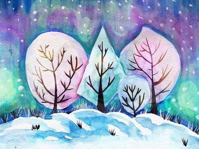 Winter background of watercolor landscape with trees 2017 christmas december hills holiday landscape sky tree winter