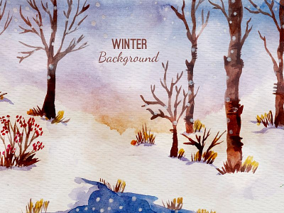 Watercolor winter background with trees 2017 christmas december forest hills holiday landscape tree winter