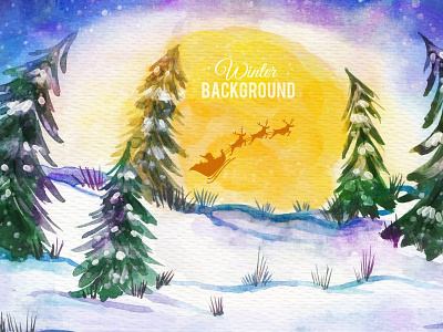 Background of snowy forest with santa claus on sledge