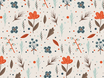 Floral pattern with orange flowers autumn background branch fall fir flower nature