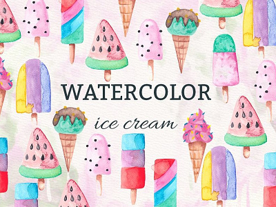 Watercolor Icecream bright brown cold cream delicious dessert ice red snack stick sweet yummy