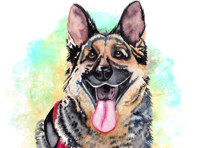 Watercolor dog portret animal cute dog friend pet watercolor wolf