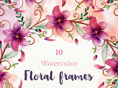 Watercolor frames botany card celebration design flora green greeting message purple retro spring watercolor weathered frame