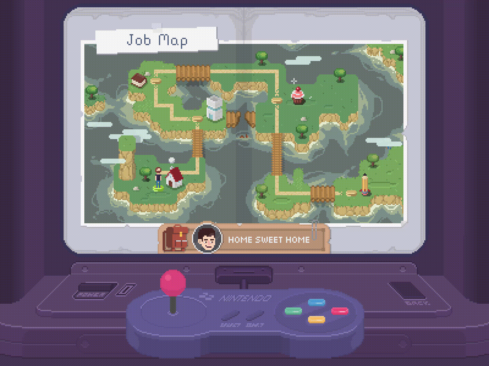 Job misadventures animated gif arcade character color design destroyed explosion game illustration island mario pixel art rocket ui