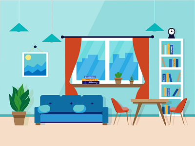 Living room interior adobeillustrator bloody style composition illustration interior living room