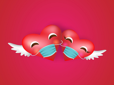 Cute lovers Red hearts in a medical mask. Coronavirus precaution 3d adobeillustrator art coronavirus covid hearts in mask illustration love prevention valentines vector