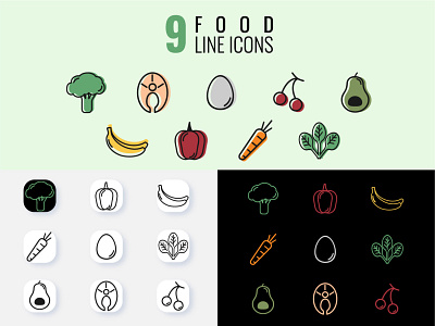 9 food line icons adobeillustrator app art design food graphic design healthy icons illustration line outline vector