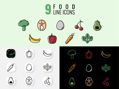 9 food line icons