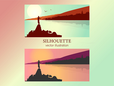 Silhouette background illustration for website adobeillustrator art background composition design graphic design illustration mountains sea silhuaette vector website