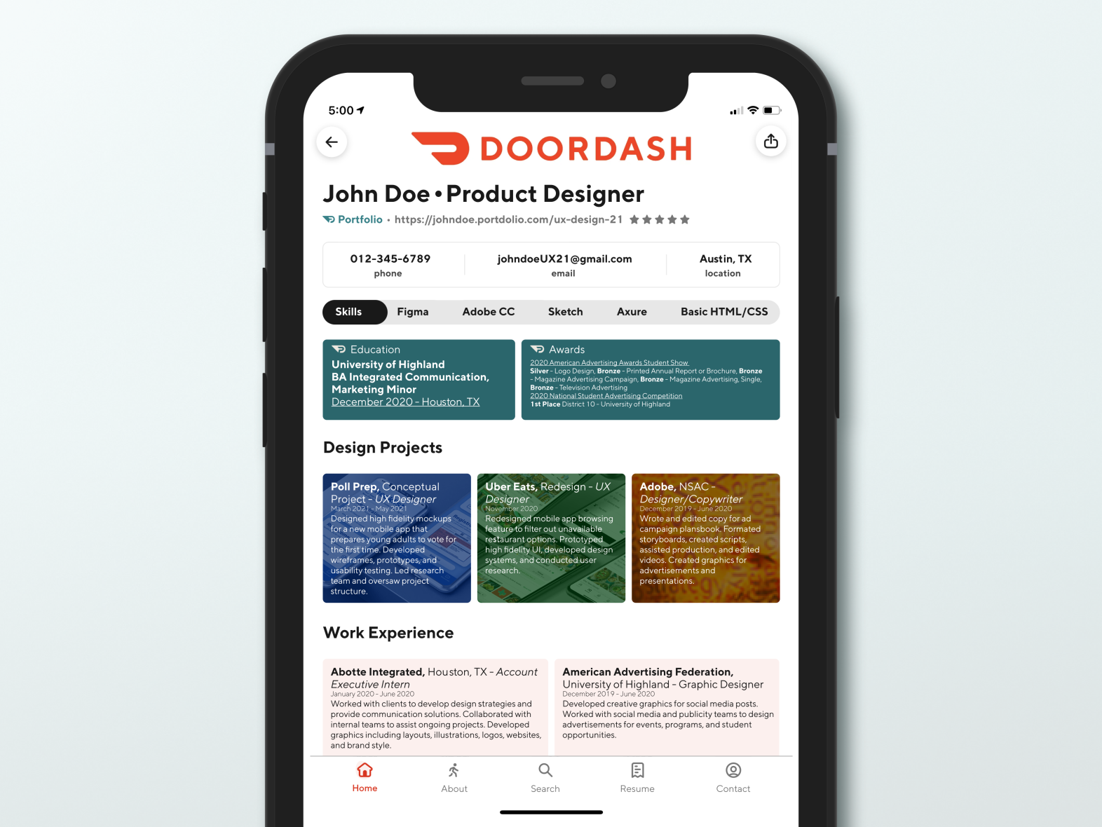 Food Delivery (DoorDash) Themed Resume by Matthew Stone on Dribbble